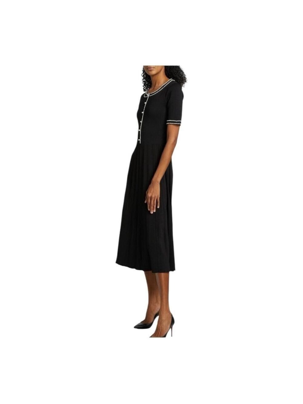 Elie Tahari Leona Black Knit Sweater Dress with Pearl Embellishments. Size M - Picture 3 of 13